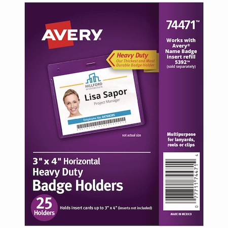 Avery Dennison Clear Top Badge, 4 x 3, PK25 74471